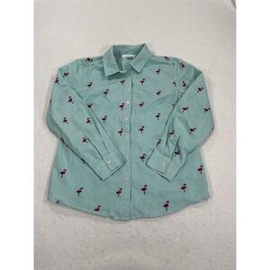 Lemon Way Mint Green White Striped Flamingo Embroidered Button Up Shirt XS
